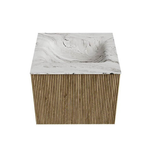 Mondiaz KURVE-DLUX Badkamermeubelset - 50x46x40cm - 1 lade - wastafel solid surface - midden - zonder kraangat - Dusk SW1415199