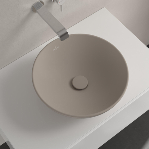 Villeroy & Boch Loop & Friends opzetwastafel - 42x42cm - zonder kraangat - zonder overloop CeramicPlus - mat almond (beige) SW644136