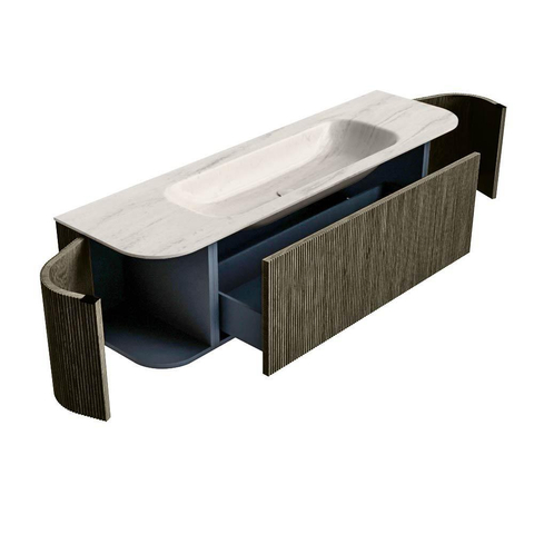 MONDIAZ KURVE-DLUX Meuble de salle de bains 160cm arrondi Gauche + Droite couleur Shadow avec 1 tiroir et 2 portes. Lavabo BIG MEDIUM Central 1 trou de robinet Meli. SW1431786