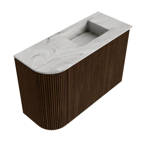 Mondiaz JOYA-DLUX Meuble de salle de bains 61,6cm - arrondi gauche couleur Noyer - Vasque FAYE position Droite 1 trou de robinet couleur Glace SW1422371