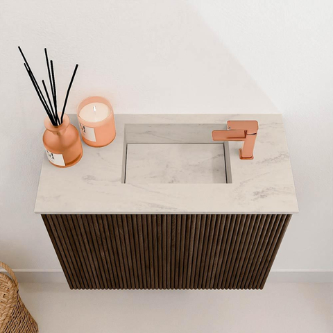 Mondiaz JOYA-DLUX Meuble de toilette 50cm - couleur Walnut - Vasque FAYE position Droite 1 trou de robinet couleur Opalo. SW1422532