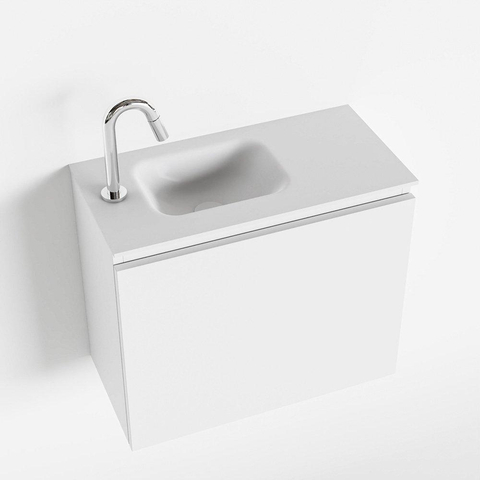 MONDIAZ OLAN Toiletmeubel 60x30x40cm met 1 kraangaten 1 lades talc mat Wastafel Lex links Solid Surface Wit SW473186