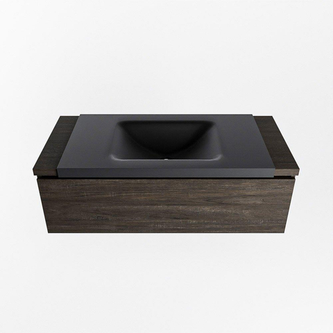 Ensemble de meuble de salle de bain Mondiaz BUKLA 100x45x34cm 1 trou de robinet lavabo central solid surface Urban sans poignée 1 tiroir avec softclose Mélamine Marron foncé SW704921