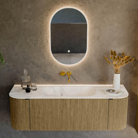 Mondiaz KURVE-DLUX Ensemble de meuble de salle de bains - 140x46x40cm - 1 tiroir - 2 portes - vasque solid surface - centré - sans trou de robinet - Dusk SW1414898