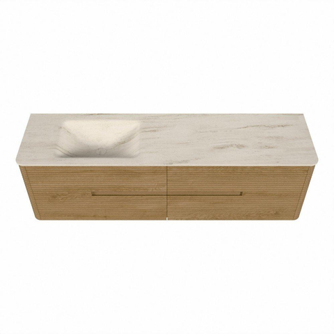 Mondiaz CIRO-DLUX Meuble de salle de bains - 170x45x50cm - Plan vasque Solid Surface Meli - 1 vasque à gauche - 1 trou de robinet - 4 tiroirs - Chêne SW1531405