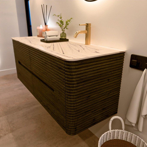 Mondiaz CIRO-DLUX Badkamermeubelset - 130x45x50cm - Solid surface wastafel Nata - 1 wasbak Rechts - 1 kraangat - 4 lades - Shadow SW1532622