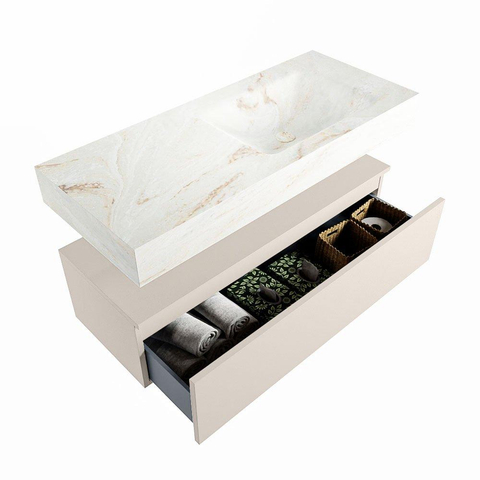 MONDIAZ ALAN - DLUX Badkamermeubelset - 110cm - onderkast - Linen - 1 lade - vrijhangende wastafel - wasbak rechts - 0 kraangaten - Frappe SW805474