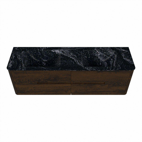 Mondiaz CIRO-DLUX Badkamermeubelset - 160x45x50cm - Solid surface wastafel Lava - 2 wasbak Dubbel - zonder kraangaten - 4 lades - Walnut SW1530166