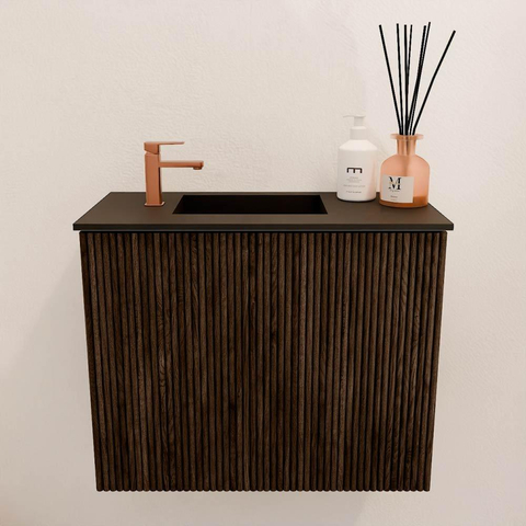 Mondiaz JOYA Meuble de toilette 50cm - couleur Walnut - Lavabo FAYE position Gauche 1 trou de robinet couleur Urban. SW1421347