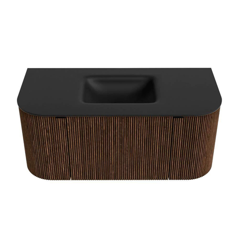 MONDIAZ KURVE Meuble de salle de bains 100 cm avec module 25 Len R couleur Walnut avec 1 tiroir et 2 portes. Lavabo GRUNNE central sans trou de robinet Urban. SW1138470