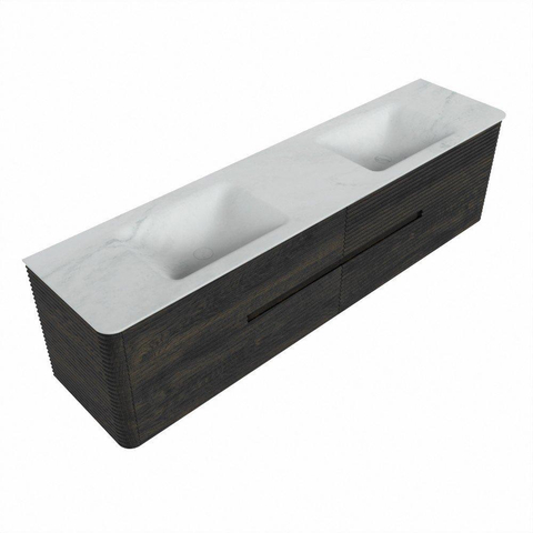 Mondiaz CIRO-DLUX Badkamermeubelset - 190x45x50cm - Solid surface wastafel Opalo - 2 wasbak Dubbel - 2 kraangaten - 4 lades - Shadow SW1532444