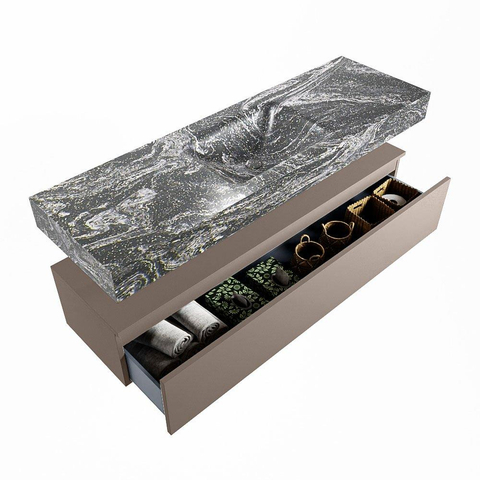 Mondiaz ALAN-DLUX Ensemble de meuble - 150cm - meuble Smoke mat - 1 tiroir - Lavabo Cloud Lava suspendu - vasque Centre - 0 trous de robinet SW808162