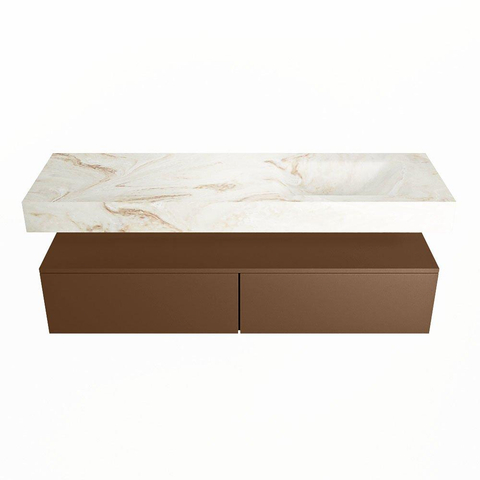 Mondiaz ALAN-DLUX Ensemble de meuble - 150cm - meuble Rust mat - 2 tiroirs - Lavabo Cloud Frappe suspendu - vasque Droite - 1 trou de robinet SW805181