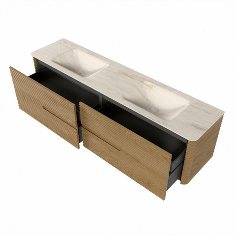 Mondiaz CIRO-DLUX Badkamermeubelset - 190x45x50cm - Solid surface wastafel Meli - 2 wasbak Dubbel - zonder kraangaten - 4 lades - Oak SW1531422