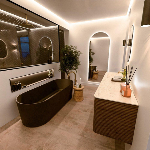Mondiaz CIRO-DLUX Ensemble de meubles de salle de bains - 170x45x50cm - Vasque Solid surface Ostra - 1 lavabo à gauche - 1 trou de robinet - 4 tiroirs - Dusk SW1533443