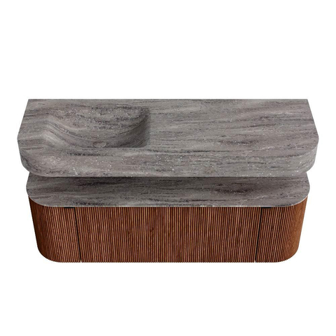 MONDIAZ THOR-DLUX 140cm meuble de salle de bains arrondi gauche + droite couleur Ruby avec 1 tiroir et 2 portes. Vasque suspendue CLOUD Gauche sans trou de robinet couleur Oza. SW1464279