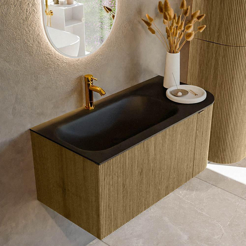 Mondiaz KURVE Ensemble de meuble de salle de bains - 95x46x40cm - 1 tiroir - 1 porte - lavabo solid surface - gauche - 1 trou de robinet - Dusk SW1415098