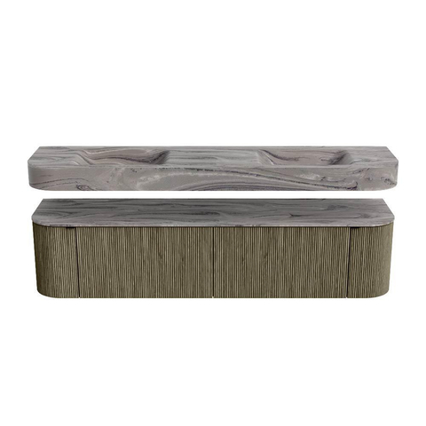 MONDIAZ THOR-DLUX Meuble de salle de bains - 190cm - arrondi gauche + droite - couleur Shadow - 2 tiroirs et 2 portes - Vasque suspendue CLOUD Double sans trou de robinet - couleur Sombra SW1466716
