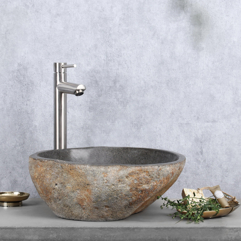 Differnz Lombok vasque à poser 36cm ronde pierre de rivière grise SW1449786