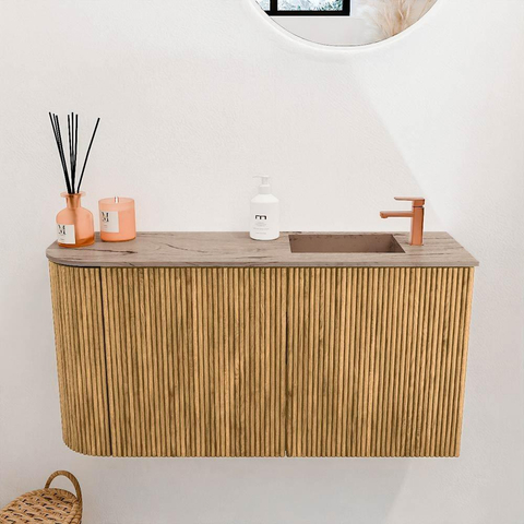 Mondiaz JOYA-DLUX 81.6cm toiletmeubel - ronding links kleur Oak - Wastafel FAYE positie Rechts 1 kraangat kleur Arena. SW1423881
