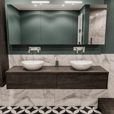 ENSEMBLE DE MEUBLE MONDIAZ LUSH - 180 cm - 2 tiroirs - lavabo BARCO - 2 lavabos - 0 trous de robinet - marron foncé SW409624