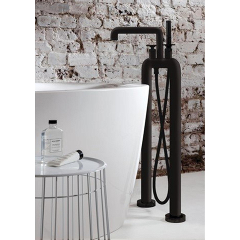 Crosswater Union Vrijstaande Badmengkraan - staand - handdouche - wiel - gecoat zwart mat SW968289