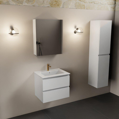 Mondiaz Aivy badmeubelset - 60x45x50cm - 1 kraangat - 1 wasbak talc Keramiek - Midden - 2 lades - Met spiegelkast - MDF Talc SW892215