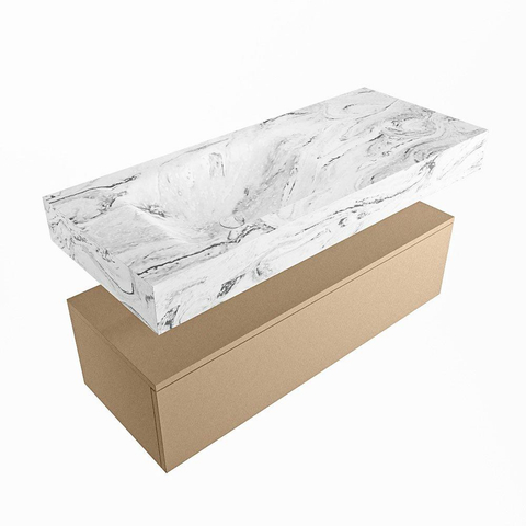 Mondiaz ALAN-DLUX Ensemble de meuble - 110cm - meuble Oro mat - 1 tiroir - Lavabo Cloud Glace suspendu - vasque Gauche - 0 trous de robinet SW806344