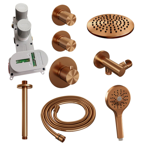 BRAUER Copper Carving inbouw regendoucheset – Ø20 cm hoofddouche – 30 cm plafondbuis – ronde handdouche – met omstel SW715756