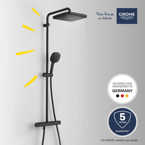 Grohe Vitalio Comfort 250 QuickFix Regendoucheset - 25cm - hoofddouche - vierkante handdouche - 2 straalsoorten - met douchethermostaat - matte black (mat zwart) SW1126675