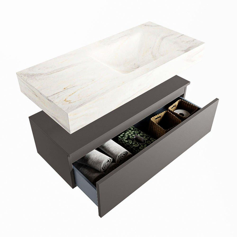 MONDIAZ ALAN - DLUX Badkamermeubelset - 100cm - onderkast - Dark grey - 1 lade - vrijhangende wastafel - wasbak rechts - 0 kraangaten - Ostra SW807320