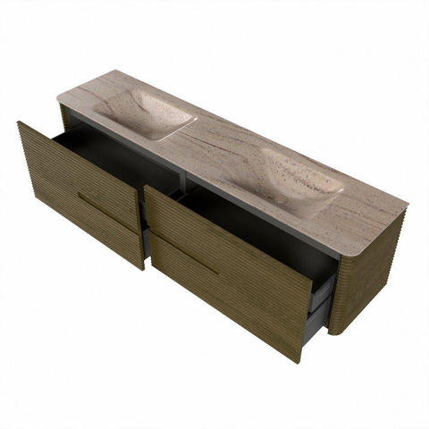 Mondiaz CIRO-DLUX Badkamermeubelset - 190x45x50cm - Solid surface wastafel Saba - 2 wasbak Dubbel - zonder kraangaten - 4 lades - Dusk SW1533372