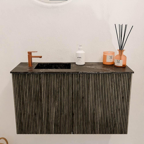 Mondiaz JOYA-DLUX 70cm meuble de toilette - couleur Shadow - Vasque FAYE position Gauche 1 trou de robinet couleur Lava. SW1422837