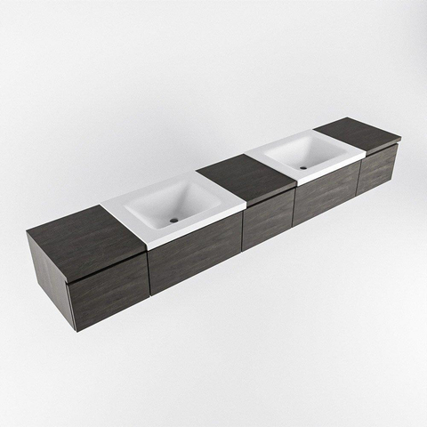 MONDIAZ BUKLA 240cm ensemble de meuble avec module 40 couleur Marron Foncé avec 5 tiroirs. Lavabo CLOUD double 0 trou de robinet couleur Talc. SW1382271