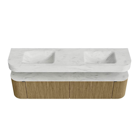 MONDIAZ THOR-DLUX 190cm meuble de salle de bains arrondi gauche + droite couleur Dusk avec 2 tiroirs et 2 portes. Vasque suspendue CLOUD Double 2 trous de robinet couleur Opalo. SW1466473