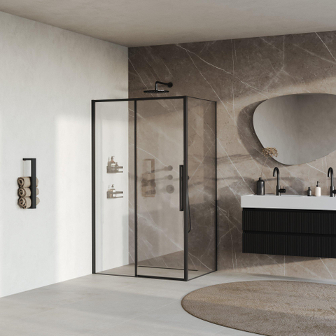 BRAUER Galactic Cabine de douche - 120x90x200 - avec porte coulissante - verre transparent - réversible - incl. traitement anticalcaire - noir mat SW1580994