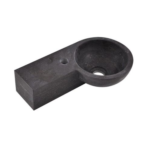 Wiesbaden B-stone fonteinset – rond – 40x23x10 cm – hardsteen zwart – kraangat links – geborsteld gouden kraan SW794651