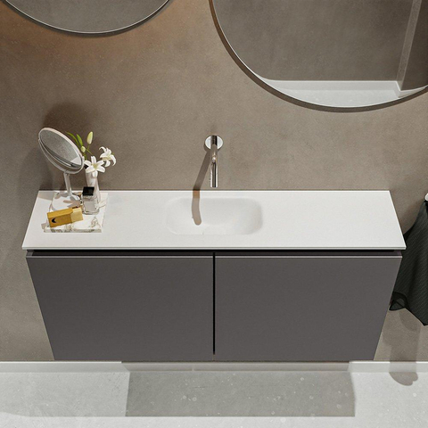MONDIAZ TURE Toiletmeubel 100x23x50cm met 0 kraangaten 2 deuren dark grey mat Wastafel Eden midden Solid Surface Wit SW474958