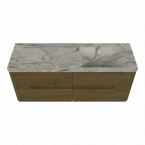 Mondiaz CIRO-DLUX Ensemble de meubles de salle de bains - 130x45x50cm - vasque solid surface Glace - 1 bassin à droite - sans trous de robinet - 4 tiroirs - Dusk SW1532875
