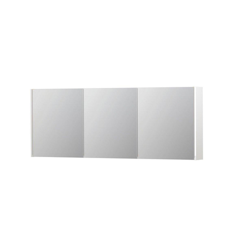 INK SPK1 Spiegelkast - 160x14x60cm - 3 deuren - dubbelzijdige Spiegel - schakelaar en stopcontact - MDF lak wit hoogglans SW493906