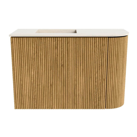 Mondiaz JOYA-DLUX 61.6cm toiletmeubel - ronding rechts kleur Oak - Wastafel FAYE positie Links Zonder kraangat kleur Meli. SW1423948