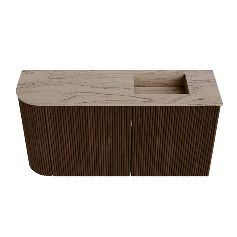 Mondiaz JOYA-DLUX 81.6cm toiletmeubel - ronding links kleur Walnut - Wastafel FAYE positie Rechts 1 kraangat kleur Arena. SW1424368