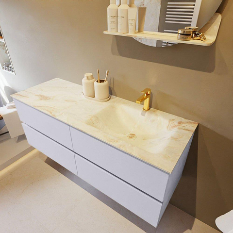 Mondiaz VICA-DLUX Ensemble meuble de salle de bains - 130cm - cale - 4 tiroirs - Lavabo encastré CLOUD - à droite - 1 trou de robinet - couleur Frappe - Version XL 60cm de haut SW1189184