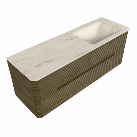 Mondiaz CIRO-DLUX Ensemble de meubles de salle de bains - 140x45x50cm - lavabo solid surface Meli - 1 vasque à droite - 1 trou de robinet - 4 tiroirs - Dusk SW1533192