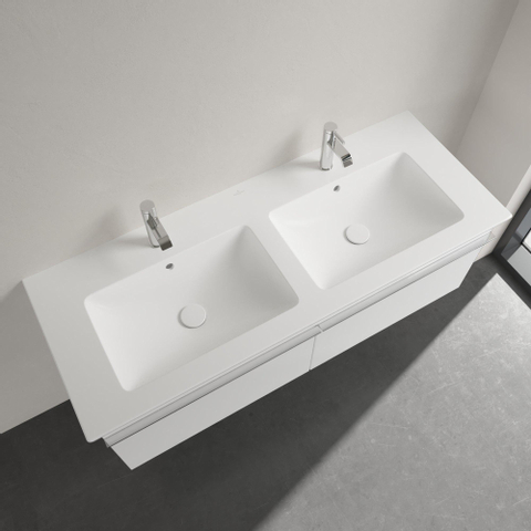 Villeroy & Boch Venticello Lavabo pour meuble 130x50cm 2 vasques et 2 trous (encore 4 trous perçables) avec trop-plein Ceramic+ stone white SW209619