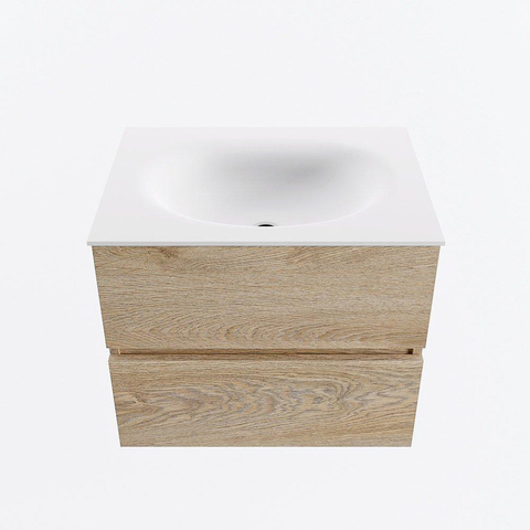 MONDIAZ VICA meuble sous lavabo 60cm Chêne blanchi 2 tiroirs. Lavabo MOON centre 1 trou de robinet, couleur Talc. SW1381813