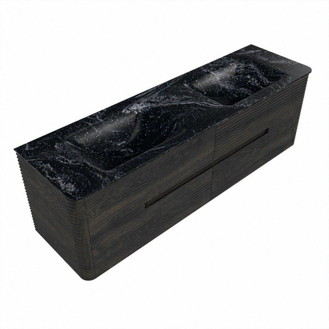 Mondiaz CIRO-DLUX Badkamermeubelset - 160x45x50cm - Solid surface wastafel Lava - 2 wasbak Dubbel - 2 kraangaten - 4 lades - Shadow SW1532493