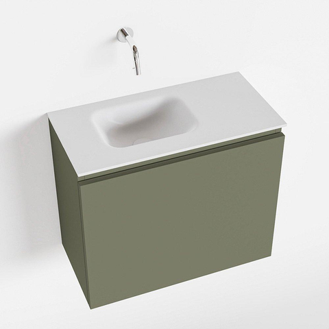 MONDIAZ OLAN Toiletmeubel 60x30x40cm met 0 kraangaten 1 lades army mat Wastafel Lex links Solid Surface Wit SW473322