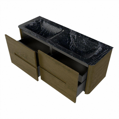 Mondiaz CIRO-DLUX Badkamermeubelset - 130x45x50cm - Solid surface wastafel Lava - 2 wasbak Dubbel - zonder kraangaten - 4 lades - Dusk SW1532932
