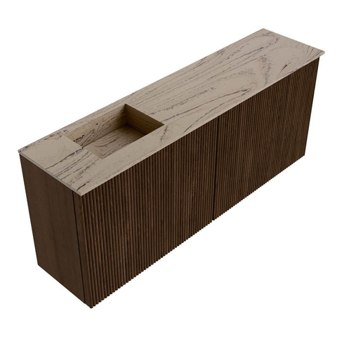 Mondiaz JOYA-DLUX 100cm toiletmeubel - kleur Walnut - Wastafel FAYE positie Links Zonder kraangat kleur Arena. SW1424349